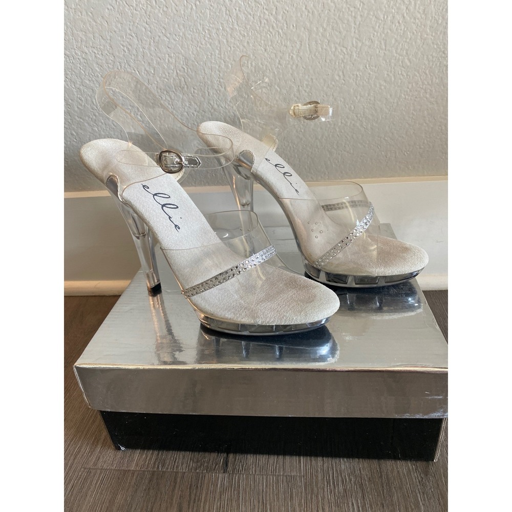Ellie M-Jewel Clear Rhinestone Prom Pageant Competition Heels 5in Stiletto SZ: 8 - Picture 3 of 7